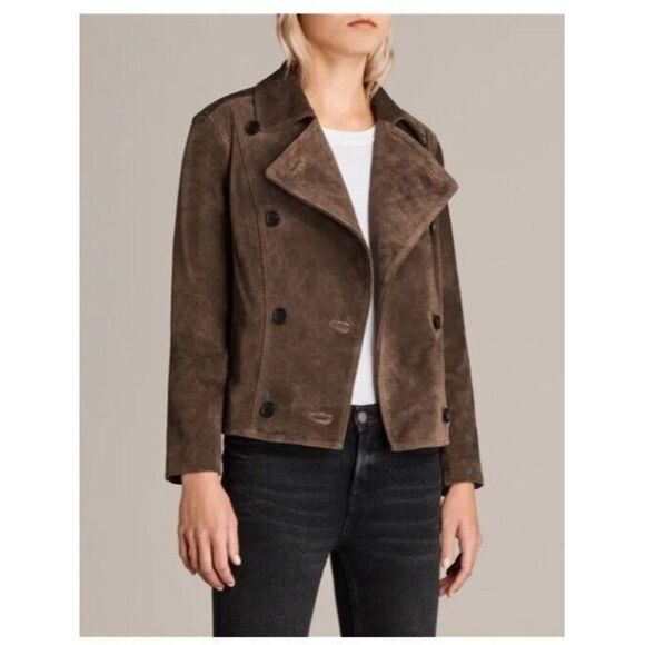 Jackets & Blazers - AllSaints Women’s Suede Deebee Double-breasted Blazer UK 8/ US 4 Brown NWT